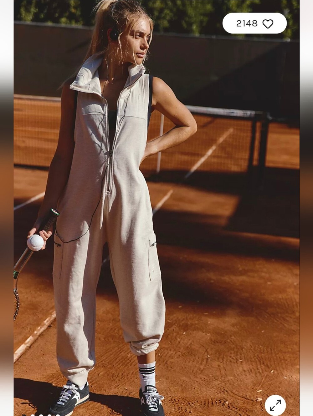 Free People Sleeveless Zip-Front Jumpsuit in Light Beige